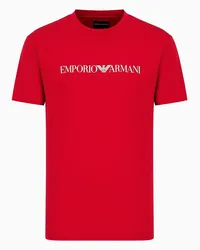 Emporio Armani OFFICIAL STORE T-shirt In Jersey Pima Con Stampa Logo Rosso