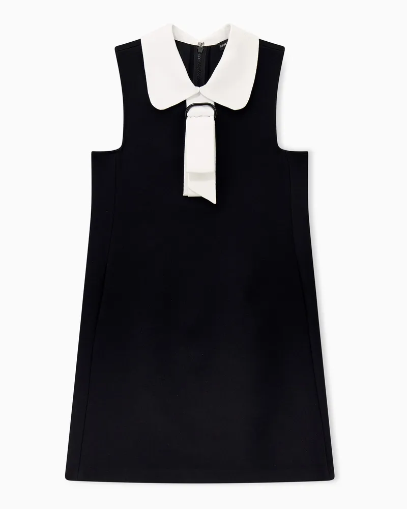 Emporio Armani Abito smanicato in sablé di viscosa con colletto e fiocco Nero