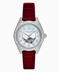 Emporio Armani OFFICIAL STORE Orologio Automatico In Pelle Rossa Argento