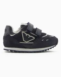 Emporio Armani OFFICIAL STORE Sneakers In Suede E Mesh Con Aquila E Velcro Blu