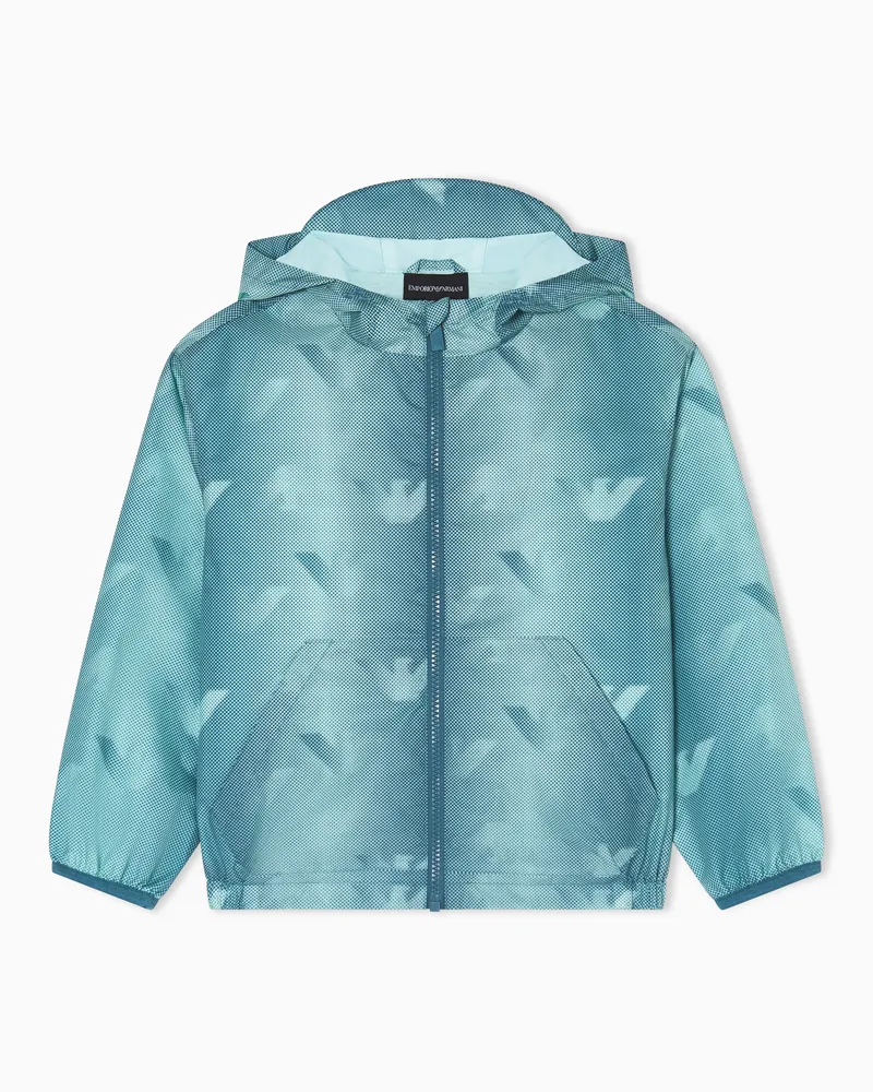 Emporio Armani Blouson con cappuccio in nylon eagle all over Azzurro