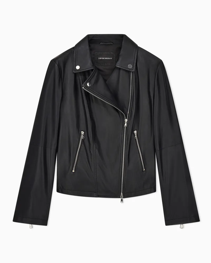 Emporio Armani Giacca chiodo in nappa con zip asimmetrica Nero