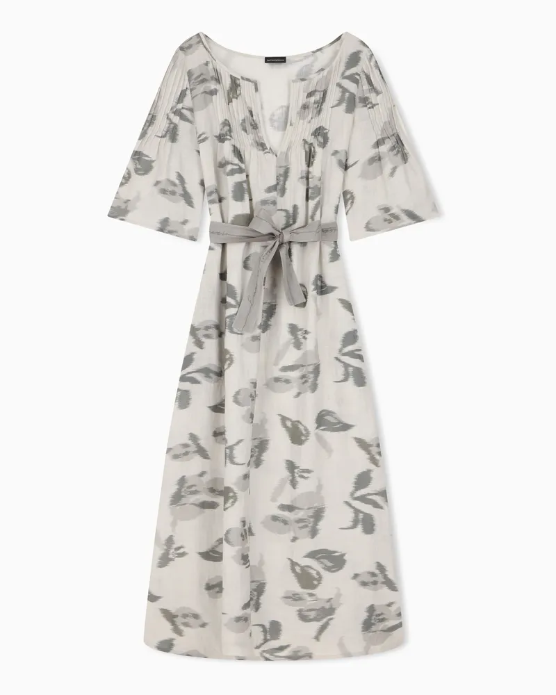 Emporio Armani Abito in lino con stampa a fiori e scollo a V Fantasia