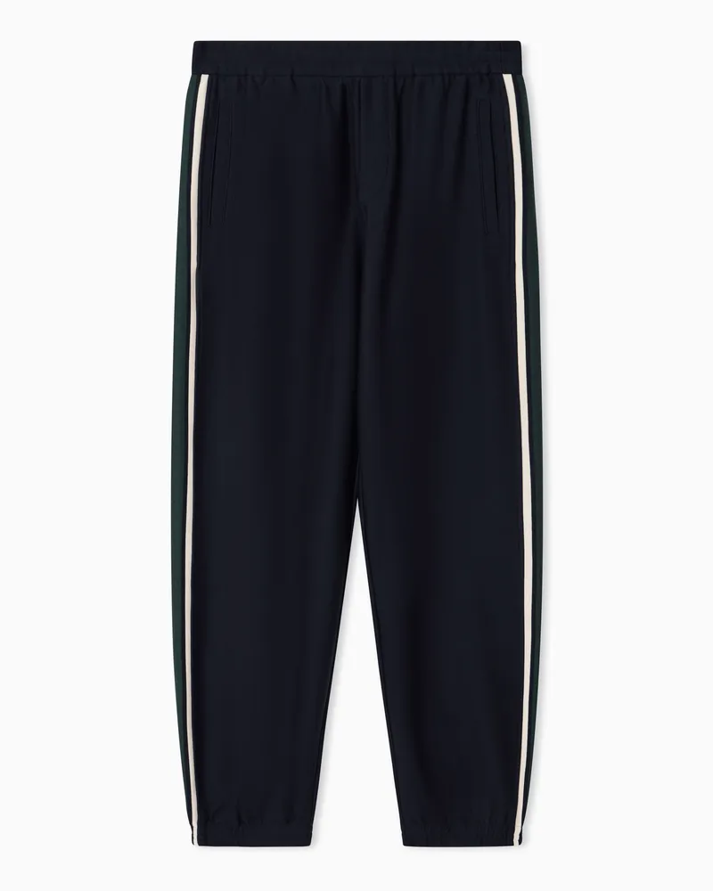 Emporio Armani Pantaloni jogger in double jersey misto lyocell con bande Blu