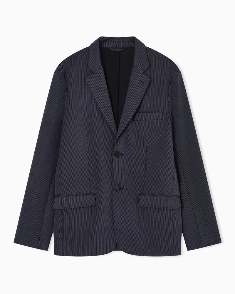 Emporio Armani Blazer monopetto in canneté effetto vanisé Blu