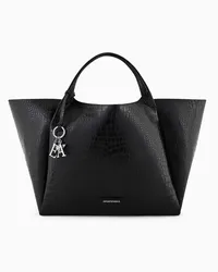 Emporio Armani OFFICIAL STORE Maxi Shopper Con Finish Stampa Cocco E Charm Logo Nero