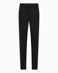 Emporio Armani OFFICIAL STORE Pantaloni In Tela Bi-stretch Di Lana Vergine Con Vita In Raso Nero