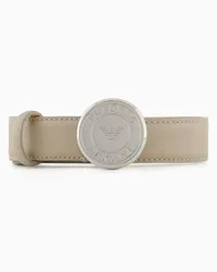 Emporio Armani OFFICIAL STORE Cintura In Pelle Rigenerata Granata Con Fibbia Medaglione Asv Beige