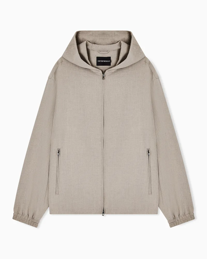 Emporio Armani Blouson con cappuccio in tessuto seersucker tecnico Beige