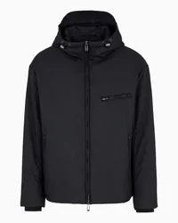 Emporio Armani OFFICIAL STORE Blouson Con Cappuccio E Zip In Nylon Light Jacquard Lettering All Over Nero