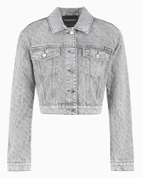 Emporio Armani OFFICIAL STORE Giacca Cropped In Denim 12,5 Oz Con Logo Strass All Over Grigio