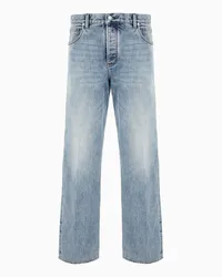 Emporio Armani OFFICIAL STORE Jeans J74 Loose Fit In Denim Stone Wash Con Venature 3d Blu