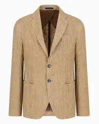 Emporio Armani OFFICIAL STORE Giacca Monopetto In Lino Delavé Mano Crepe Beige