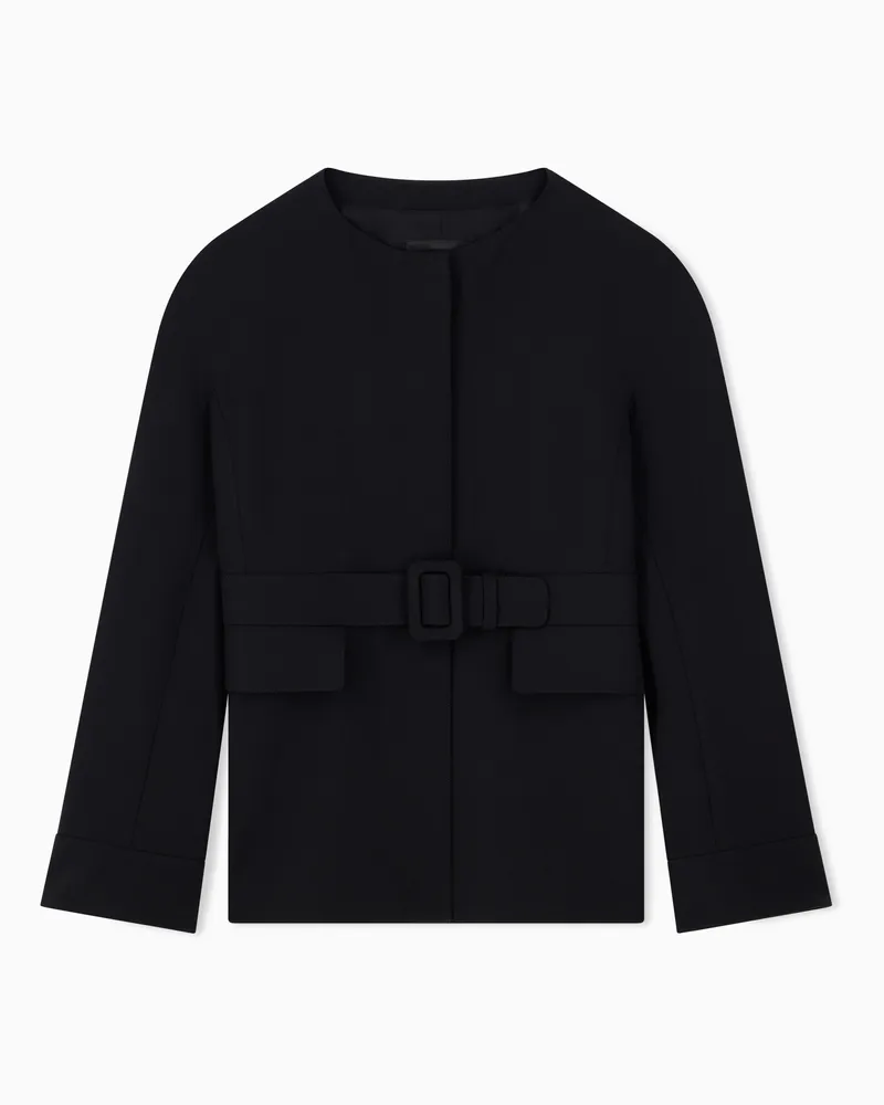 Emporio Armani Blazer foderato in lana vergine stretch con cintura Nero