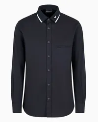 Emporio Armani OFFICIAL STORE Camicia In Satin Con Collo A Costine A Contrasto Blu