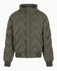 Emporio Armani OFFICIAL STORE Piumino Full Zip In Flanella Di Lana Trapuntata Motivo Maxi Chevron Militare