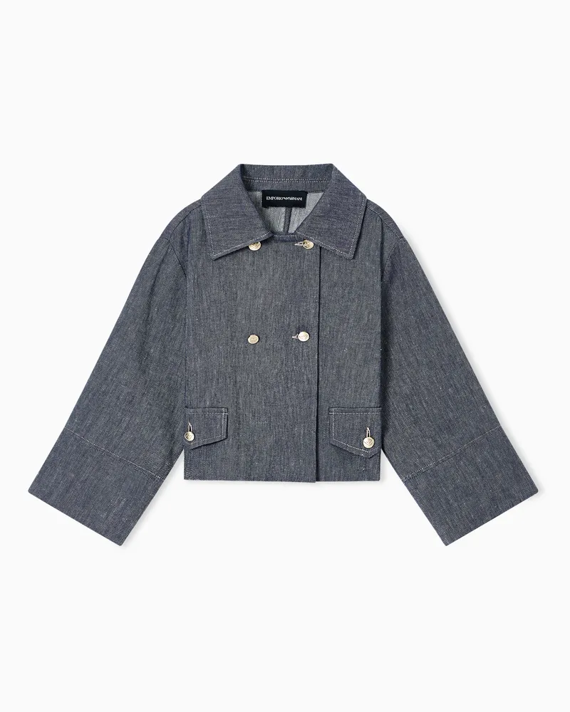 Emporio Armani Giacca doppiopetto in misto lino effetto denim Blu