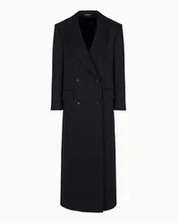 Emporio Armani OFFICIAL STORE Cappotto Doppiopetto Scollo Scialle In Tessuto Cover Di Lana Compatta Blu