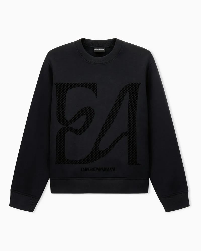Emporio Armani Felpa in double jersey con maxi logo flock Nero