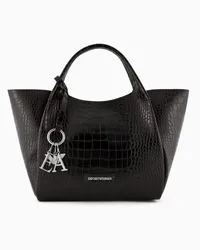 Emporio Armani OFFICIAL STORE Shopper Con Finish Stampa Cocco E Charm Logo Nero