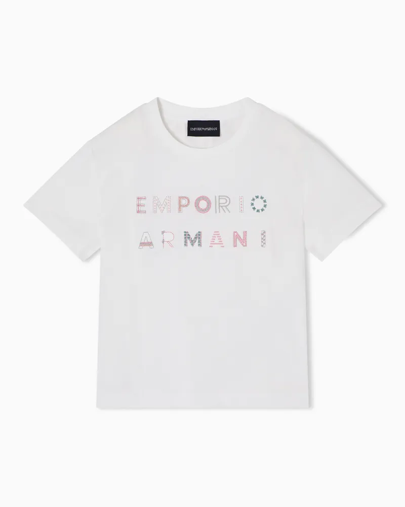 Emporio Armani T-shirt in jersey heavy logo ricamato Bianco