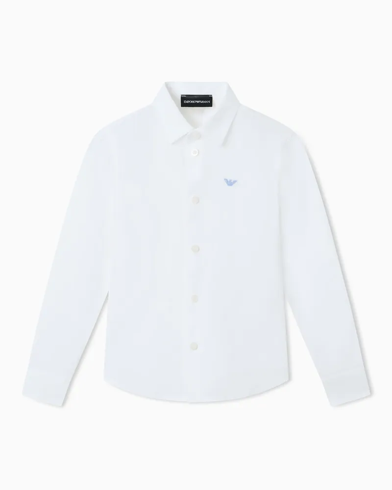 Emporio Armani Camicia in lino con ricamo aquila Bianco