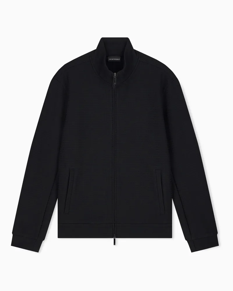Emporio Armani Felpa full zip in jersey interlock jacquard misto lyocell Nero