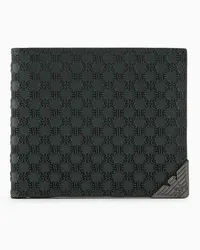 Emporio Armani OFFICIAL STORE Portafoglio Bifold In Pelle Con Pattern A Rilievo All Over Verde