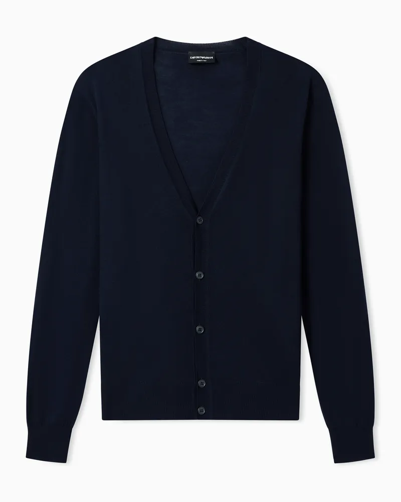Emporio Armani Cardigan scollo V in pura lana vergine Blu
