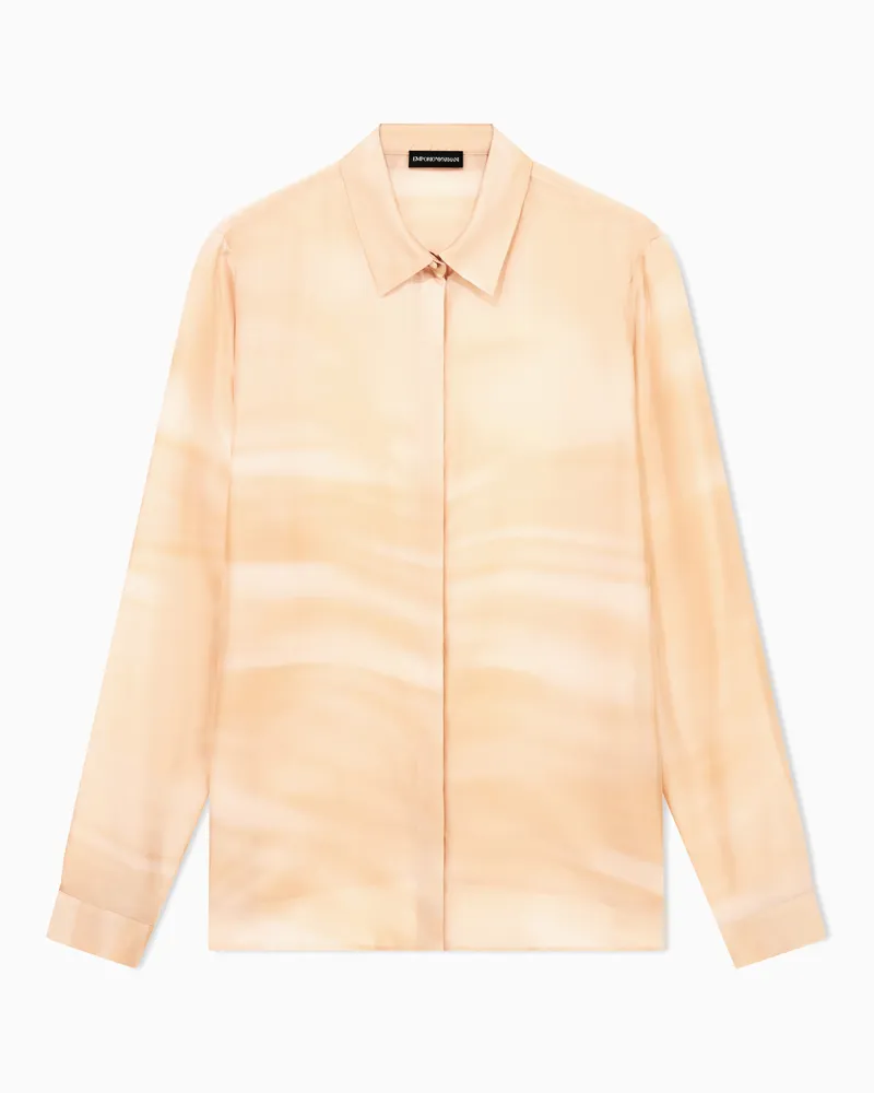 Emporio Armani Camicia in seta pongè con stampa faded Beige