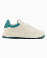 Emporio Armani OFFICIAL STORE Sneakers In Pelle Con Retro Semitrasparente E Suola Zigrinata Petrolio