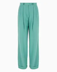 Emporio Armani OFFICIAL STORE Pantaloni Con Pinces In Tessuto Sablé Stretch Verde