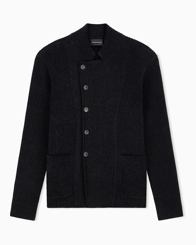 Emporio Armani Giacca con allacciatura decentrata in maglia a coste Capsule Signature Nero