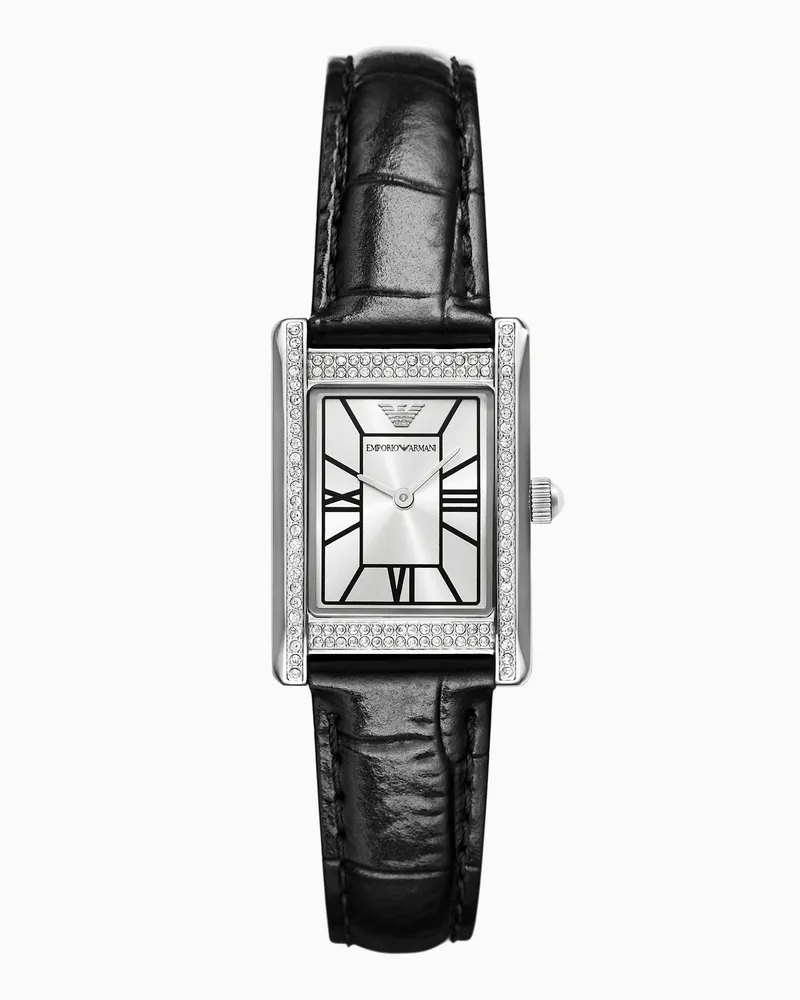 Emporio Armani Orologio a due lancette in pelle nera Multicolore