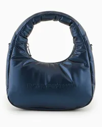 Emporio Armani OFFICIAL STORE Borsa Hobo In Nylon Lucido Imbottito Con Logo Blu