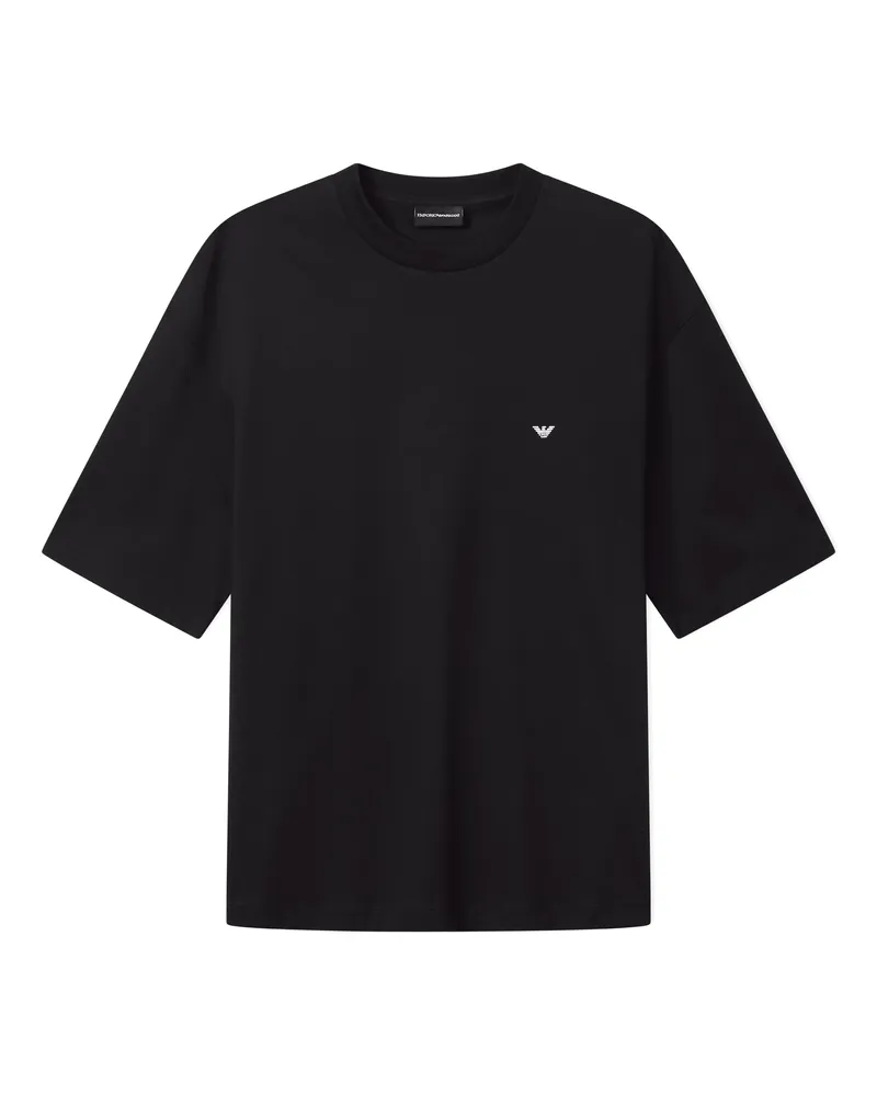 Emporio Armani T-shirt over fit in jersey con stampa logo effetto used Nero