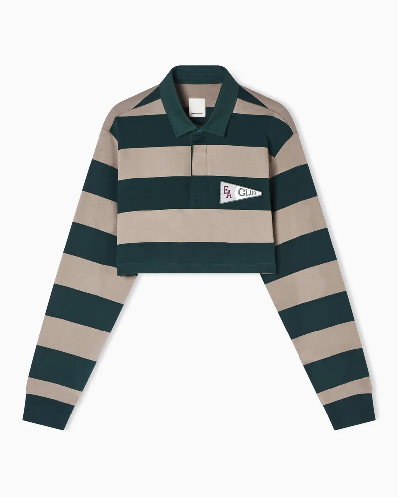 Emporio Armani Polo cropped in jersey maxi righe con patch Eagle Club Verde