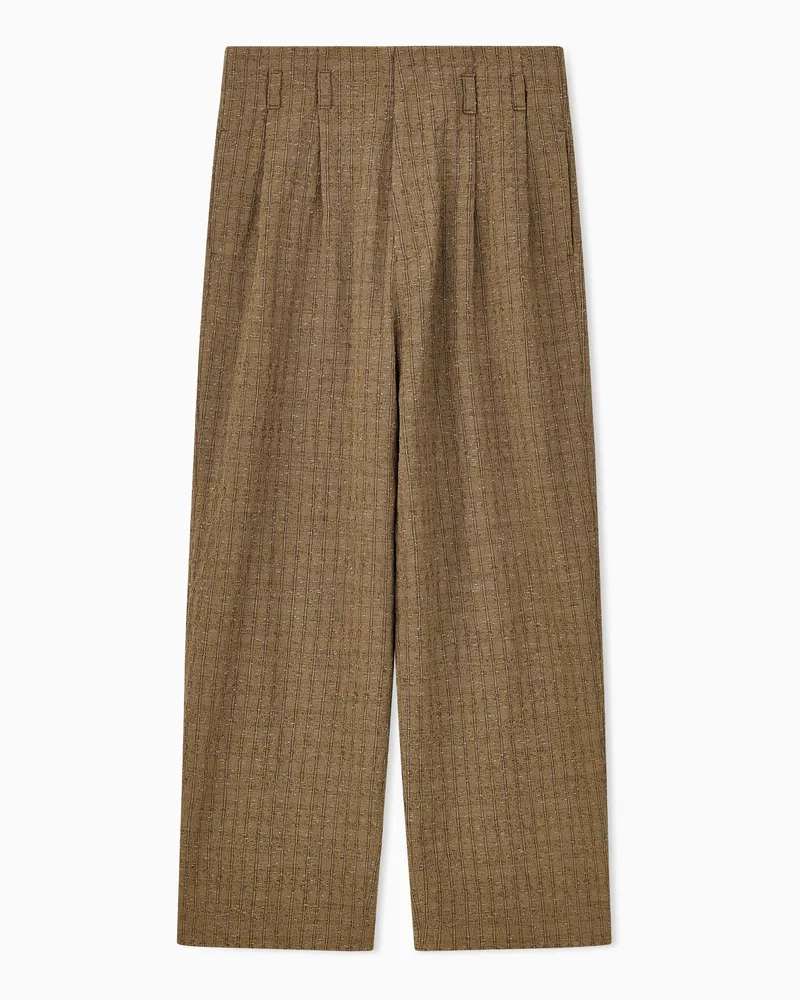 Emporio Armani Pantaloni in tessuto jacquard riga lamé Beige