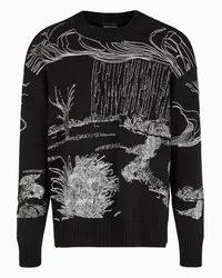 Emporio Armani OFFICIAL STORE Maglione In Misto Alpaca Con Ricamo Soggetto Natura Nero