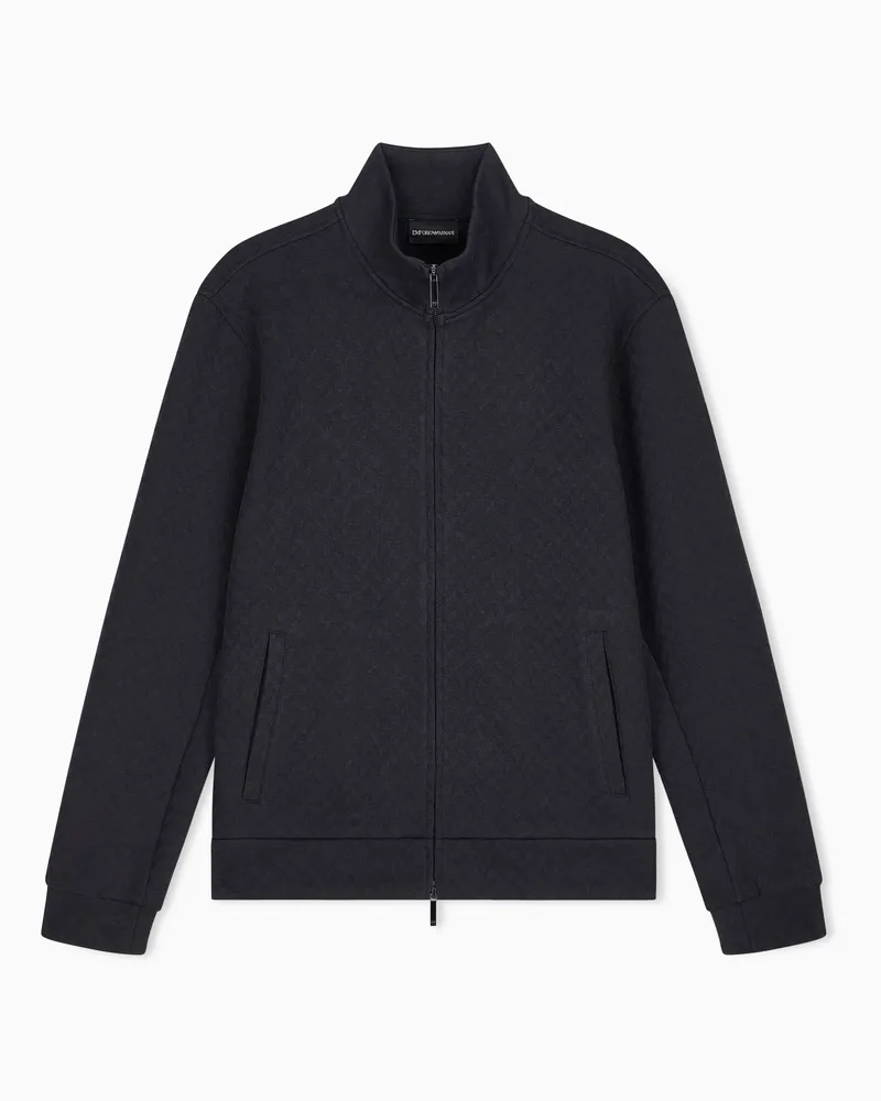Emporio Armani Felpa full zip in jersey interlock jacquard misto lyocell Blu