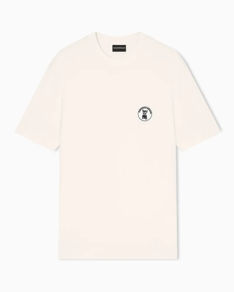 Emporio Armani T-shirt in jersey misto lyocell con patch french bulldog Beige
