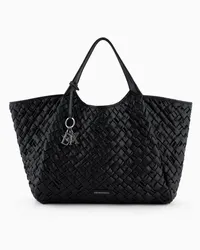 Emporio Armani OFFICIAL STORE Maxi Shopper Intrecciata Effetto Nappa Con Charm Logo Nero