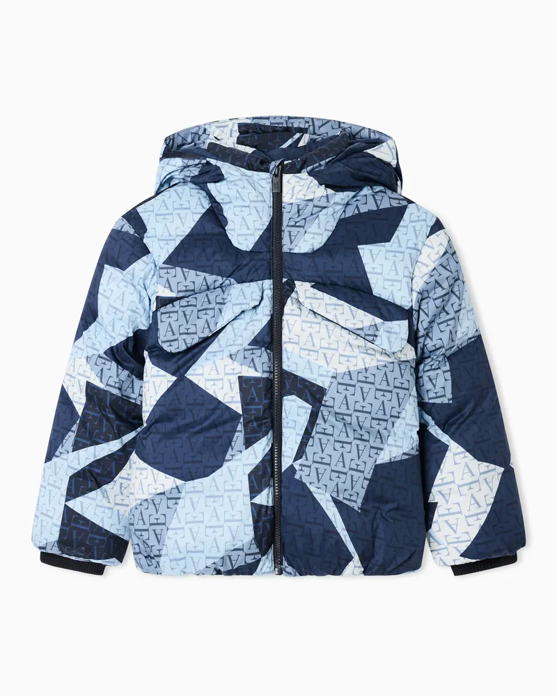 Emporio Armani Piumino trapuntato con cappuccio e motivo geometrico Blu