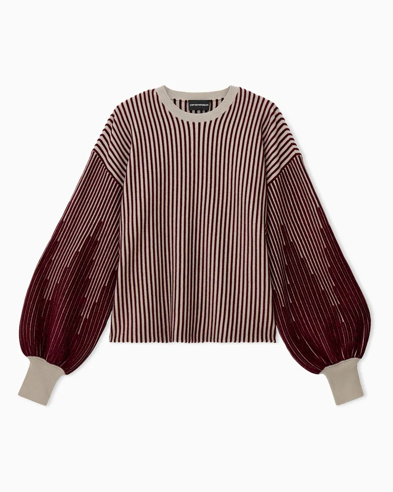 Emporio Armani Pullover in viscosa ottoman a righe e maniche a palloncino Rosso