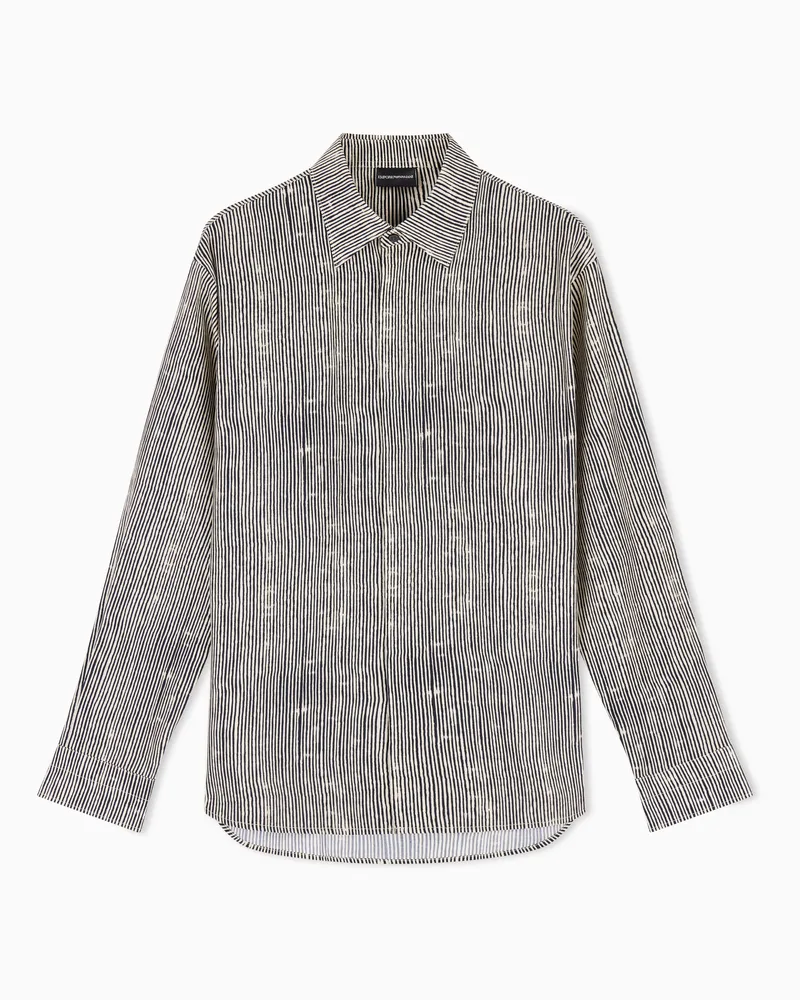 Emporio Armani Camicia comfort fit in misto lyocell stampa all over Beige