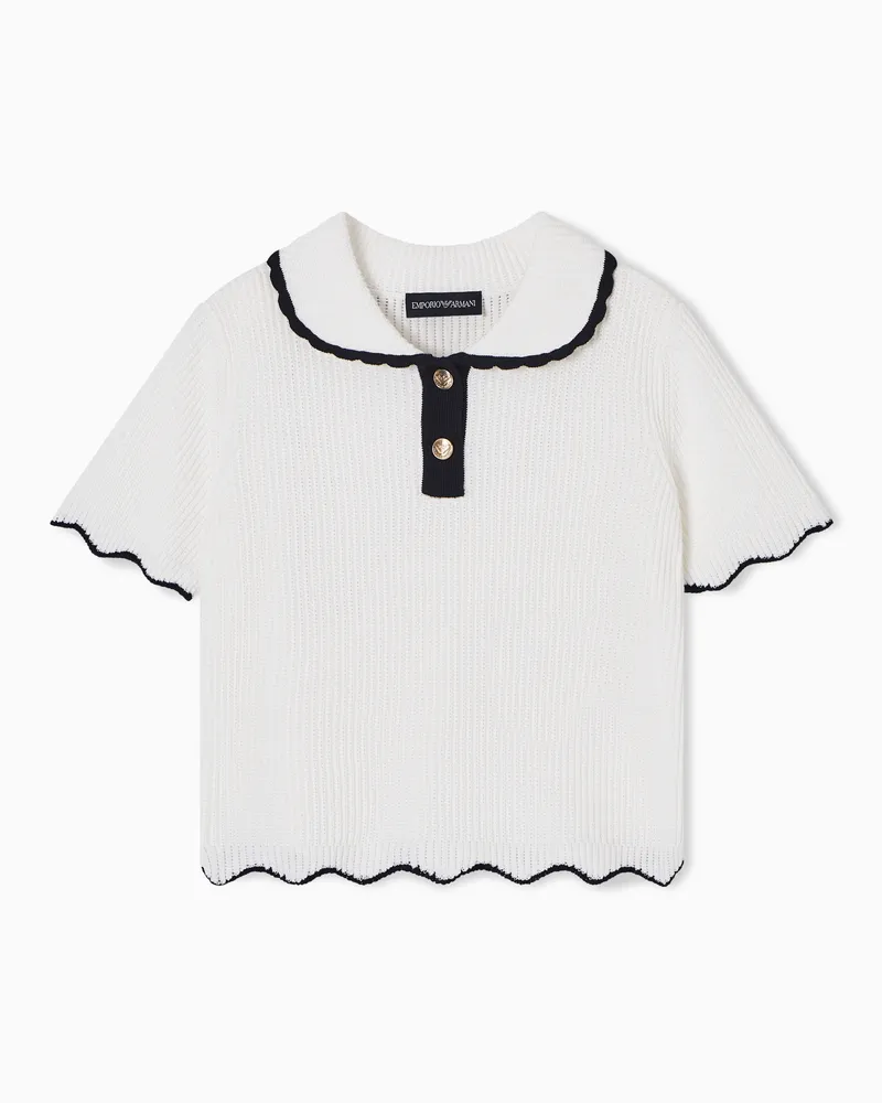 Emporio Armani Maglia a costine con bottoni gold Bianco