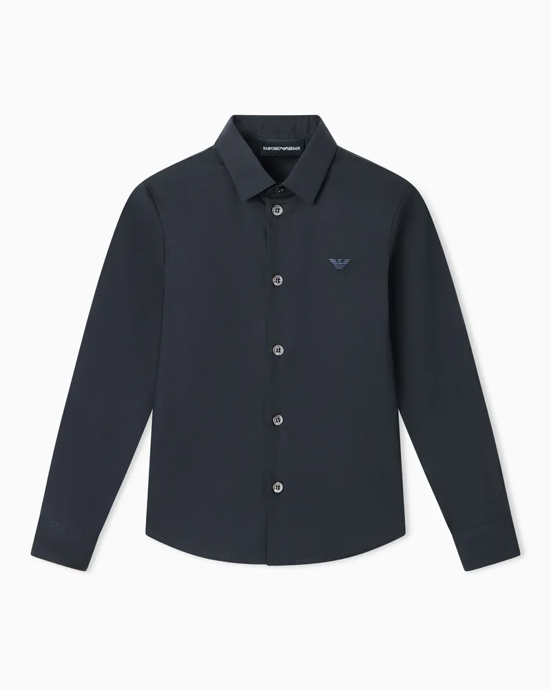 Emporio Armani Camicia in popeline con ricamo aquila a tono Blu
