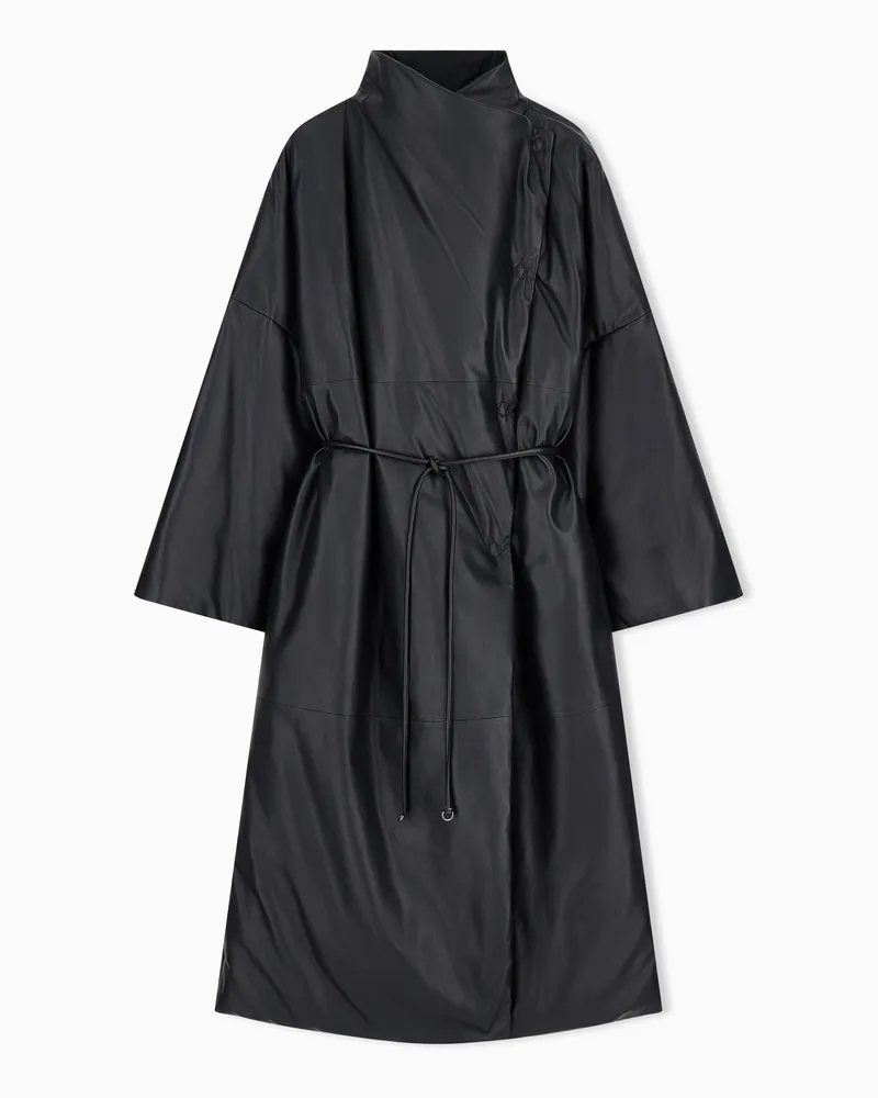 Emporio Armani Piumino lungo reversibile over fit in nappa di agnello Nero