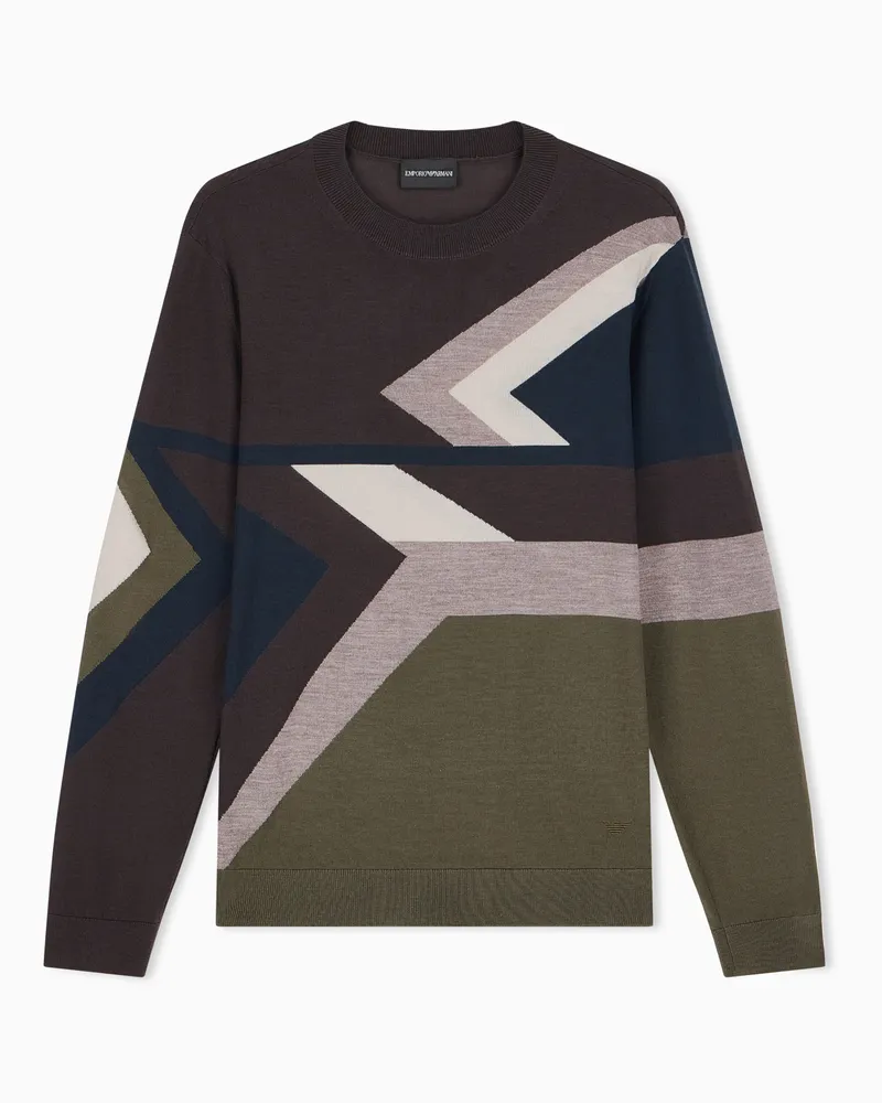 Emporio Armani Maglione in lana vergine con intarsio rasato Fantasia