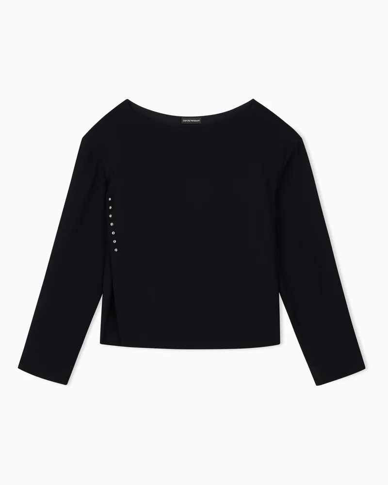 Emporio Armani Top sfoderato in cady tecnico con rivetti e asole ricamate Nero